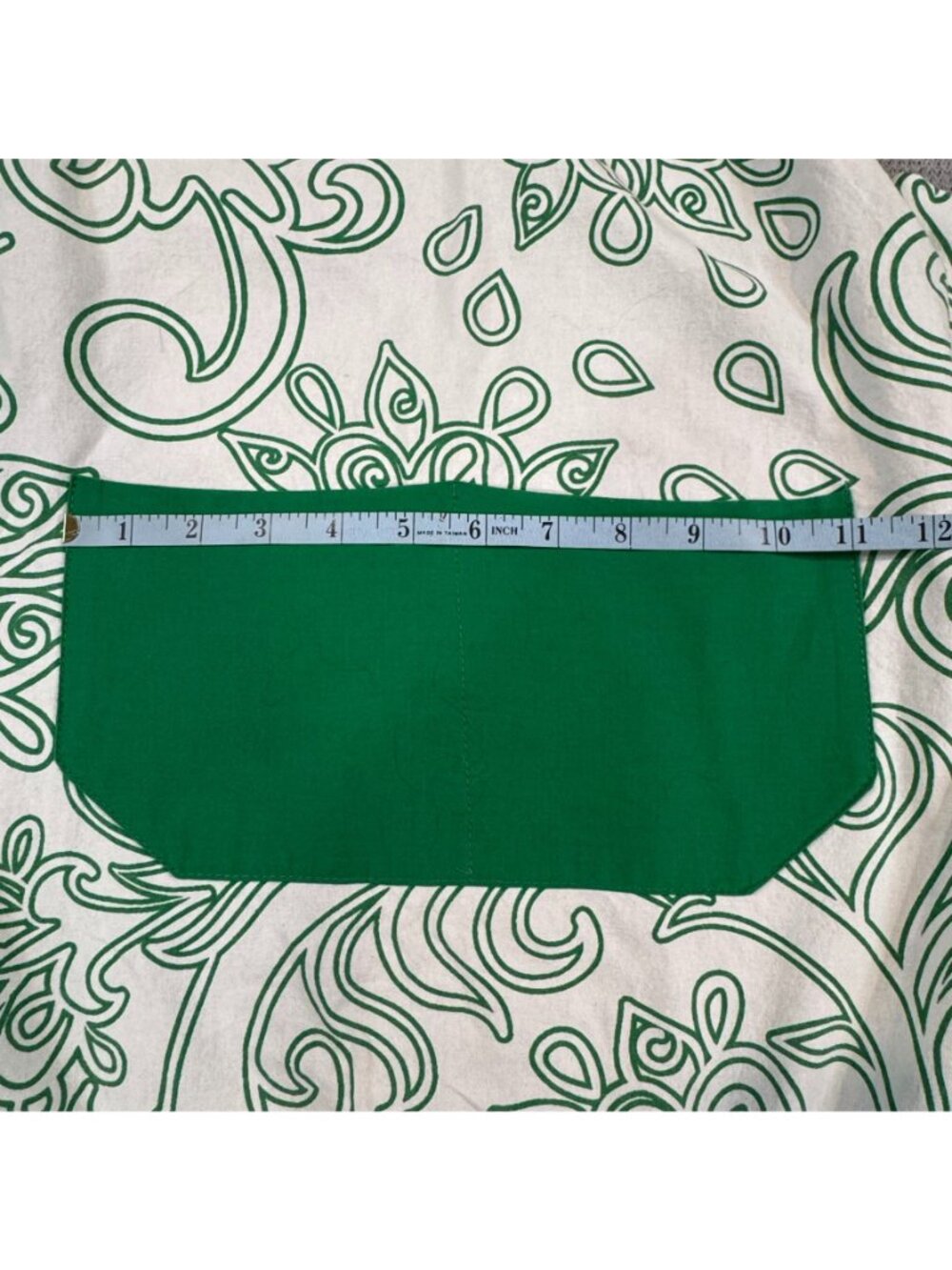 Flirty Aprons Ruffled Kitchen Apron Green White Filigree Floral Pocket One Size - Picture 11 of 13